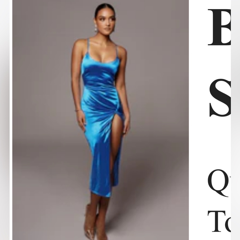 JLUXLABEL BLUE ALDIS SATIN SLIT DRESS